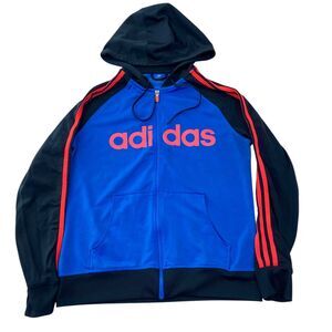 Adidas Climalite Track Jacket Boys Large Blue Zip Hooded Spell Out Athleisure